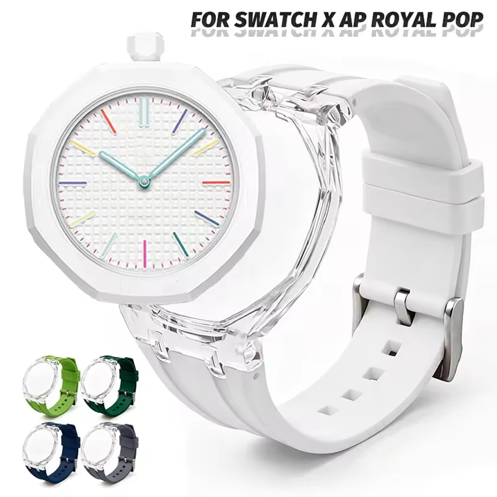 Modification Fit Transparent Case+Silicone Strap For Swatch X AP Royal Pop Pocket Watch Changer Wristwatch Integrated Sport Band