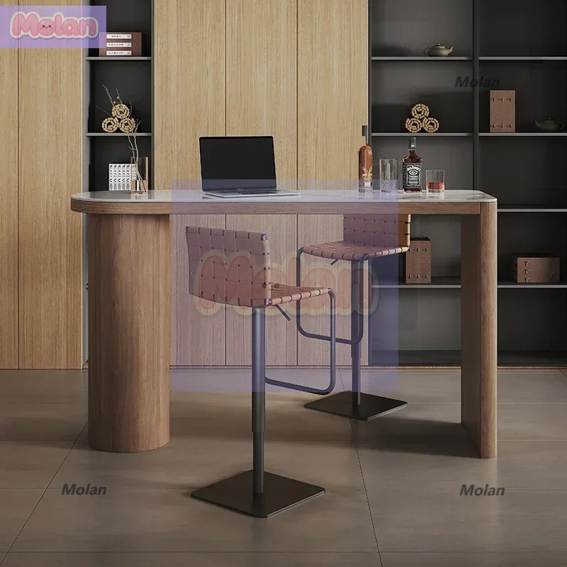 

French retro walnut bar, Nordic home solid wood bar, dining table, desk, living room against the wall, rock slab bar