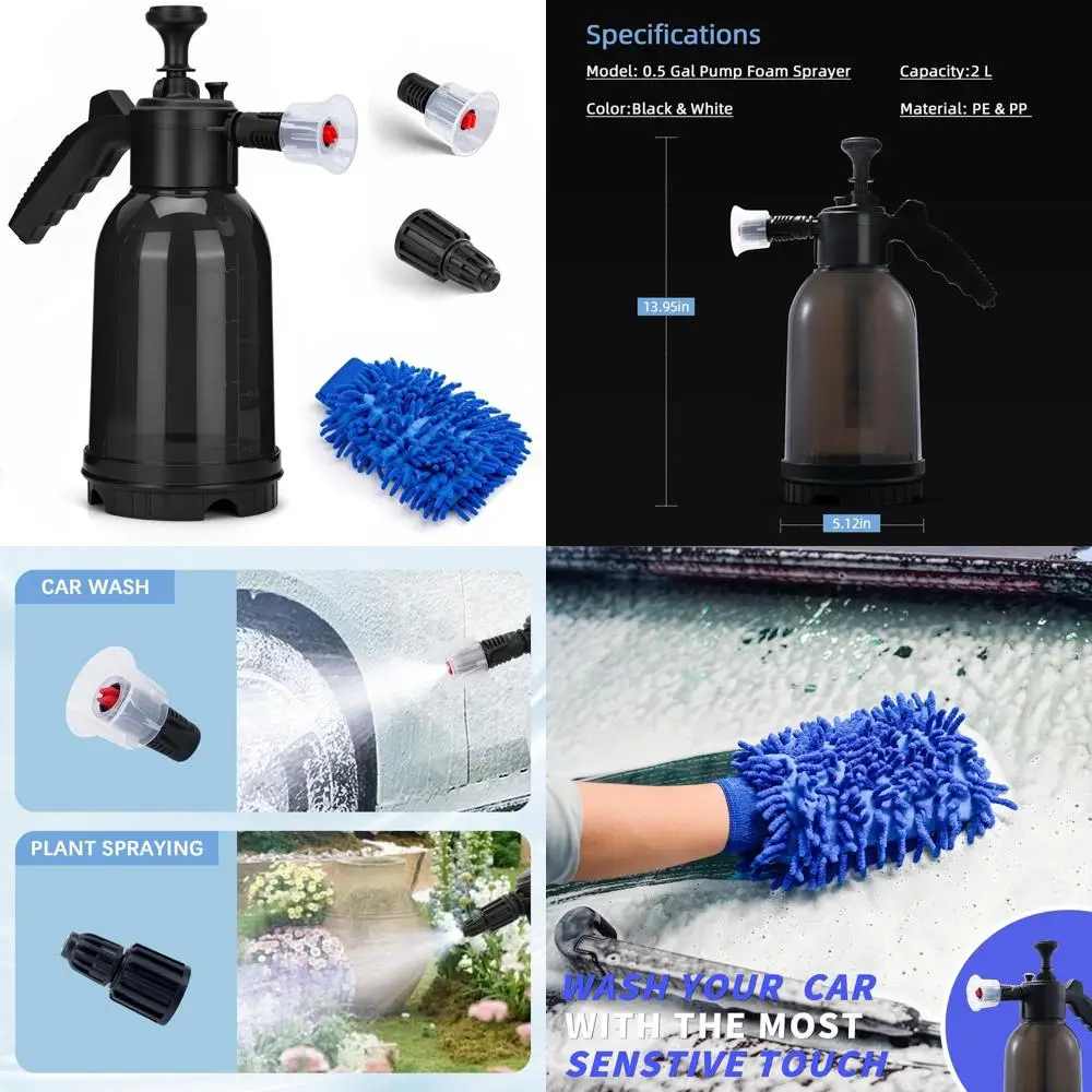 

2L Foaming Pump Blaster, 68oz Car Wash Foam Cannon, Hand Pump Foam Sprayer with Two Adjustable Nozzles, Microfiber Wash Mitt, Id