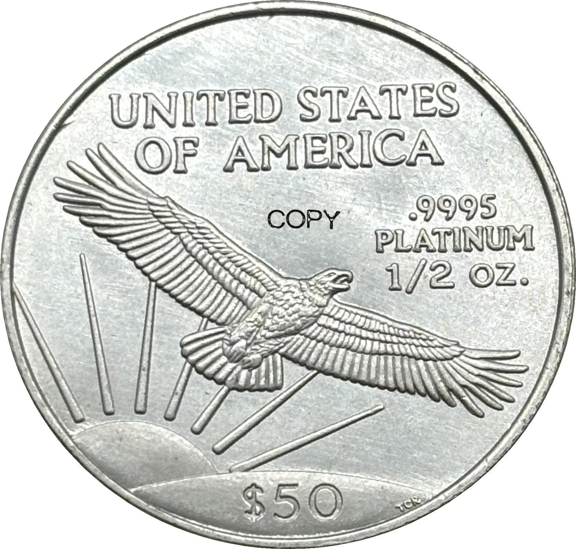 نسخ أمريكي عملات تذكارية قابلة للتحصيل ، الولايات المتحدة ، نسر أمريكي بلاتيني ، مطلي بالفضة ، plus W الحرية ، 50 دولار