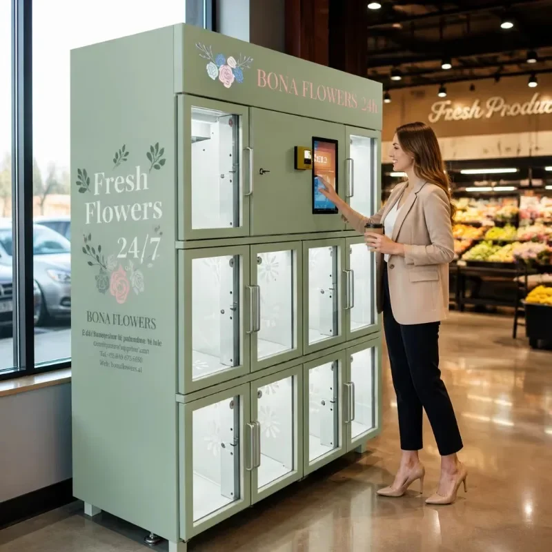 AI-Powered Automatic Fresh Floral Vending Machine with 21.5-inch Touch Screen and Multi-Language Payment Systemding