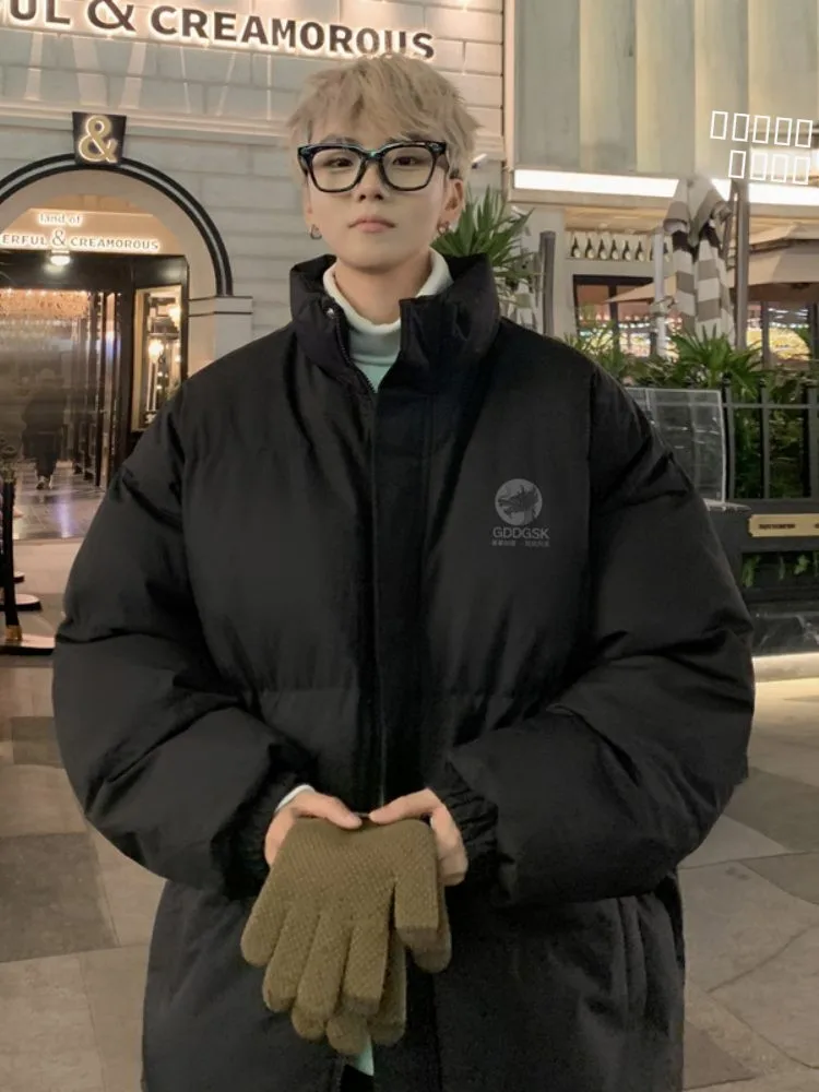 

Мужская зимняя утепленная куртка с воротником-стойкой, на хлопковом наполнителе, повседневная теплая верхняя одежда на молнии, стандартной длины, однотонная