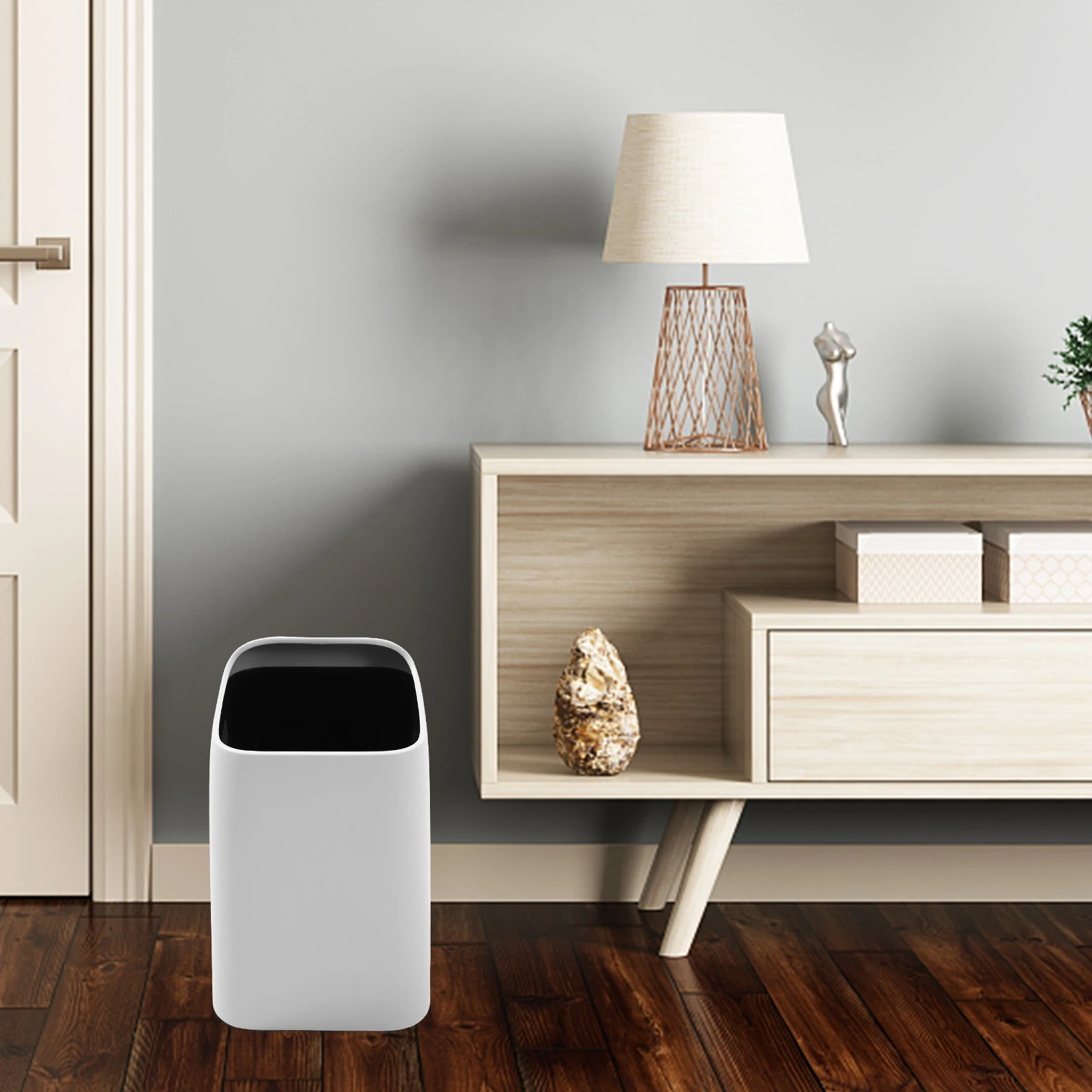 

Sloping Mouth Trash Can 10L White Double Layer Lidless Kitchen Bathroom Garbage Bucket Plastic Waste Basket Household Recycling