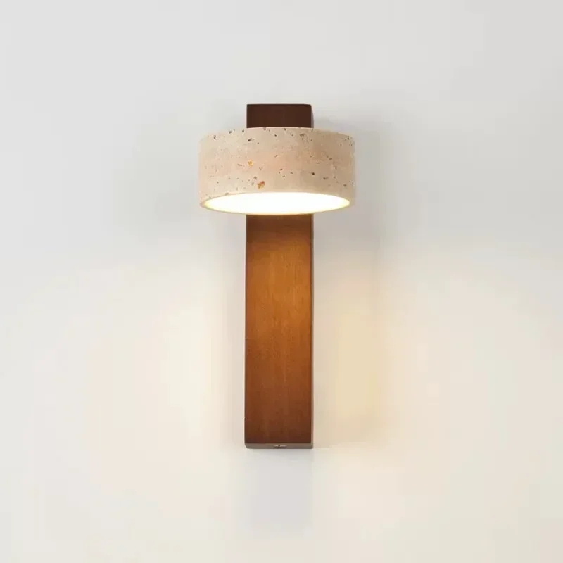 Retro Solid Wood Wall Lamp Natural Stone Wall Lamp Sconce Light Rotatable for Bedroom Bedside Wabi-Sabi Style Hallway Lighting