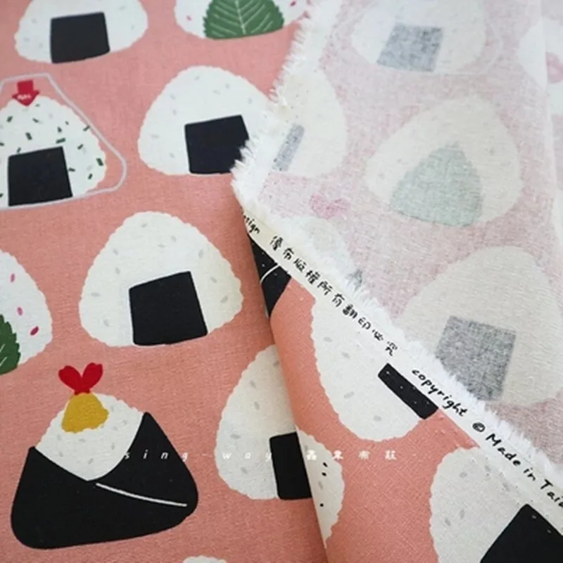 Thick Cotton Fabric with Rice Ball Print, Handmade DIY, Bag, Table Cloth, Sewing, 100% Cotton, Cute Style, CR-1726