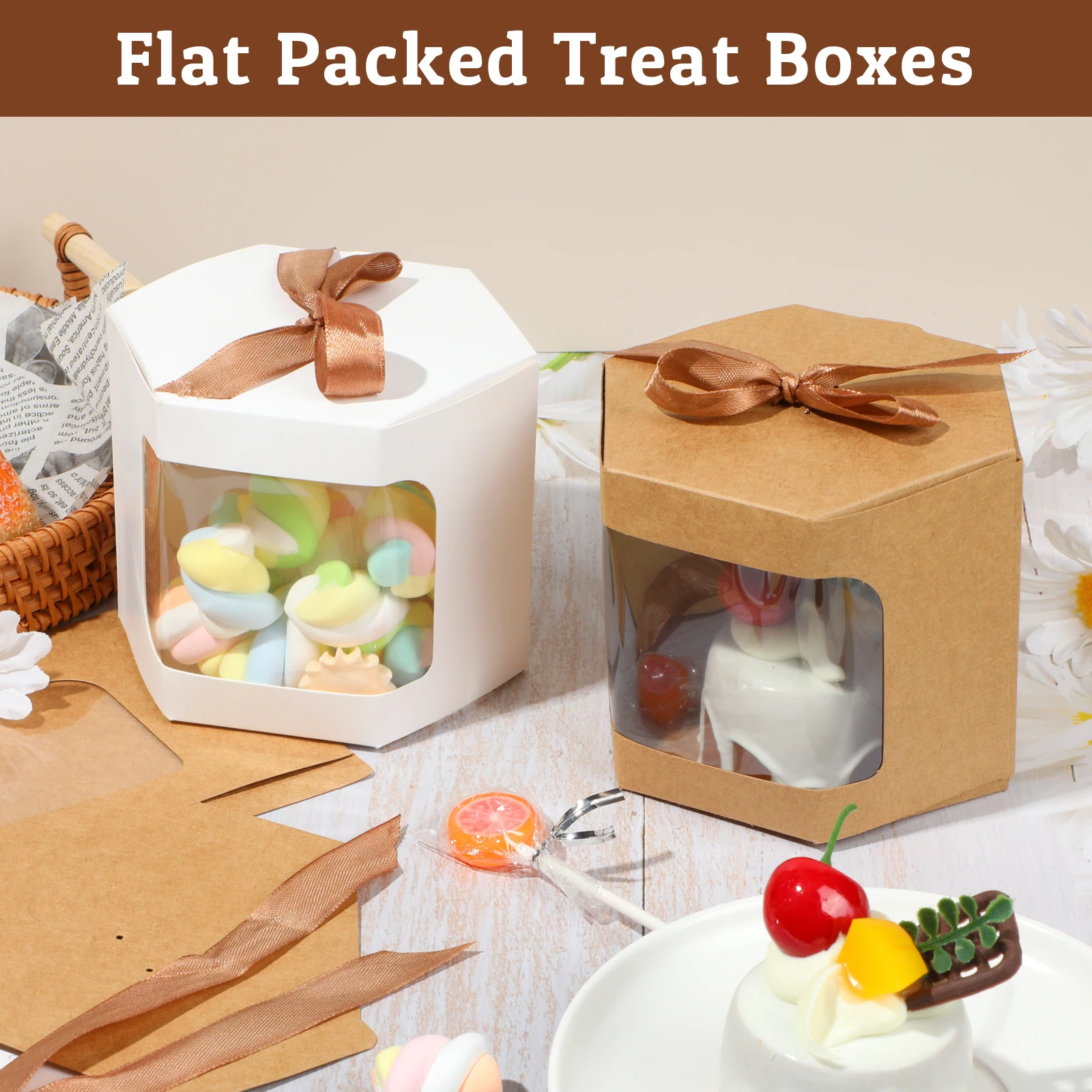 Cake Box Packaging Paper Bags Transparent Window Candy Cake Boxes With Clear PVC Window Birthday Gift Box Presents Sweets Packge