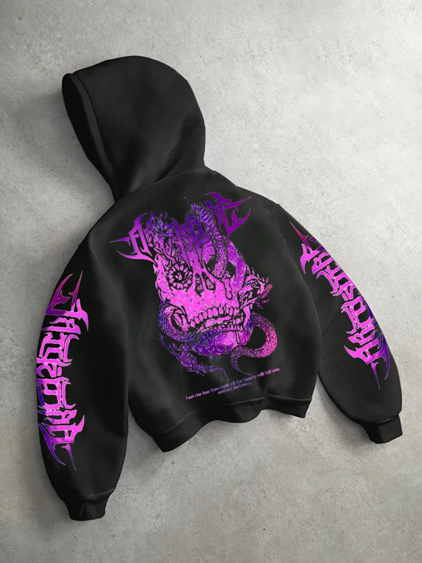 Purple Skull Snake Hoodie Men Oversized Pullover Back Sleeve Gothic Skull Snake Print Sweatshirt Metal Streetwear Unisex Autumn