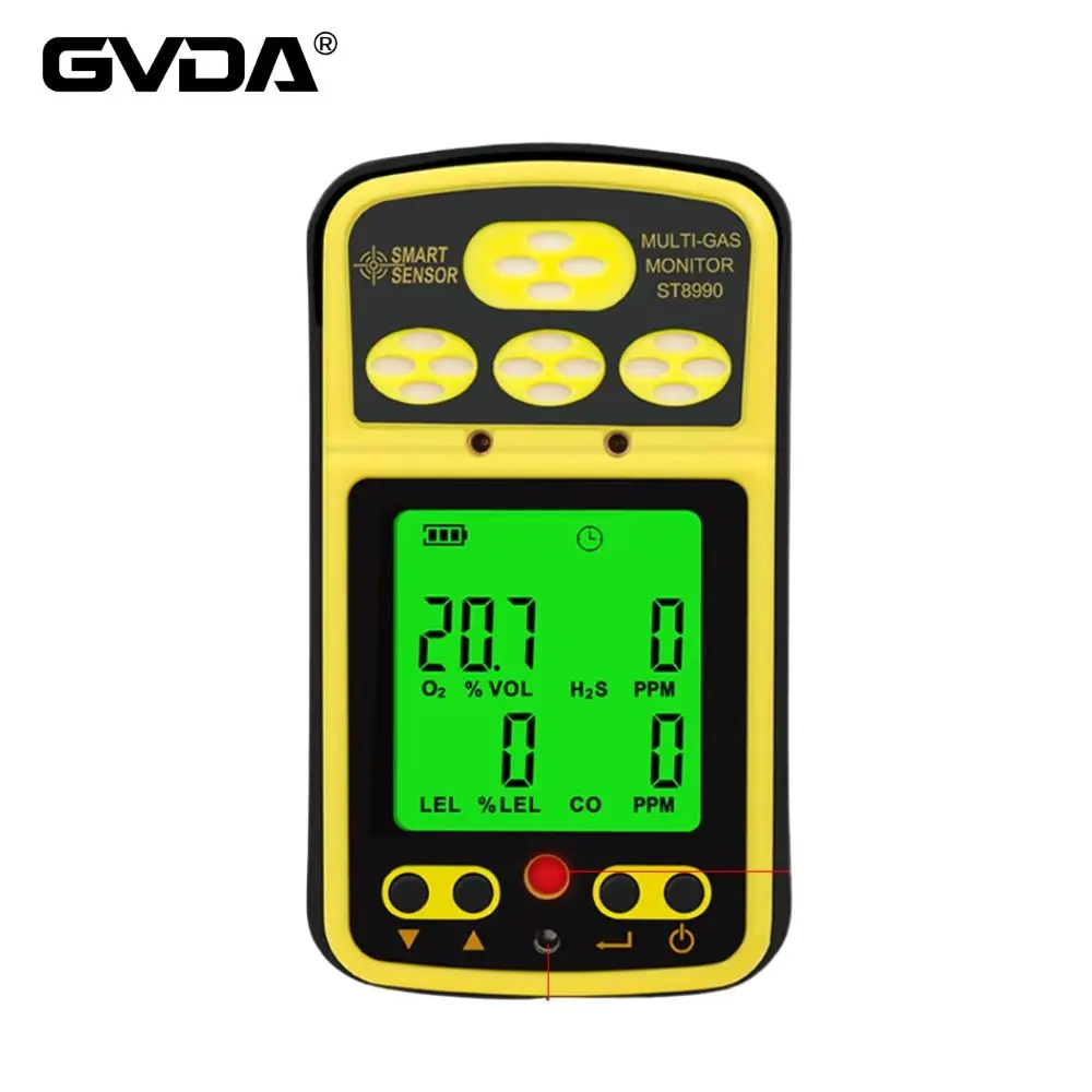 Portable Gas Testing Monitor 4 in 1 O LEL CO H₂S Gas Analyzer with Backlight Alarm Function ST8990 Rechargeable Gas Detector
