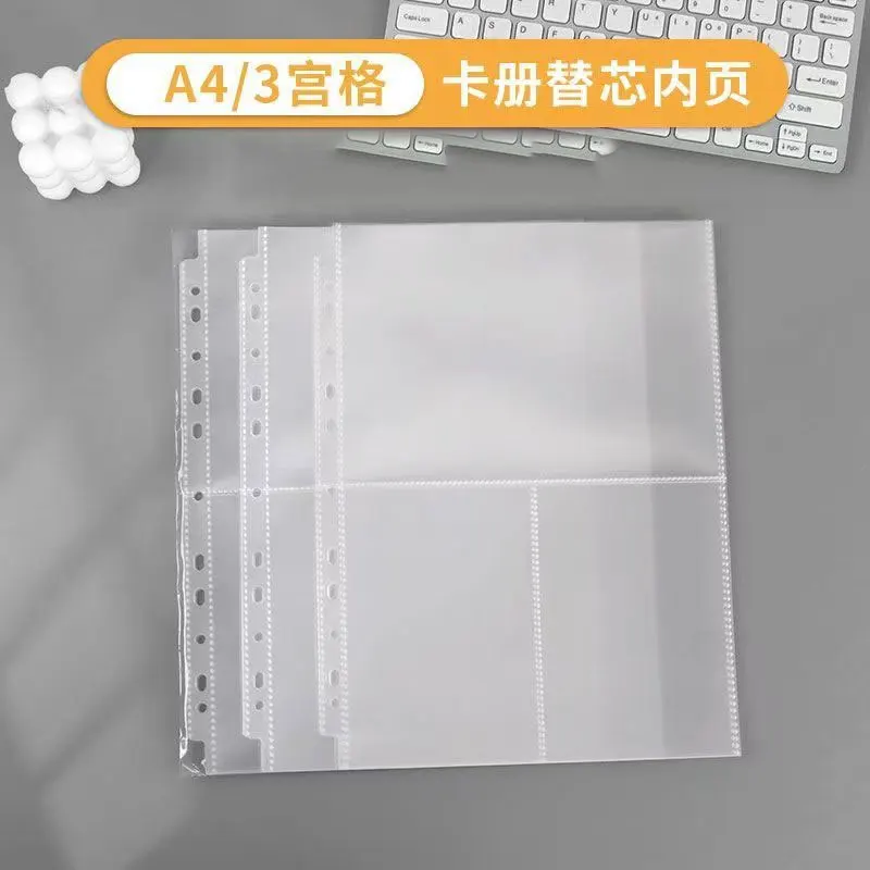 20pcs/Lot Clear Sheets Sleeve 11 Ring Loose-Leaf Pages for A4 Binder 3grid Pocket Photocard Protector Cards Game Cards Binder