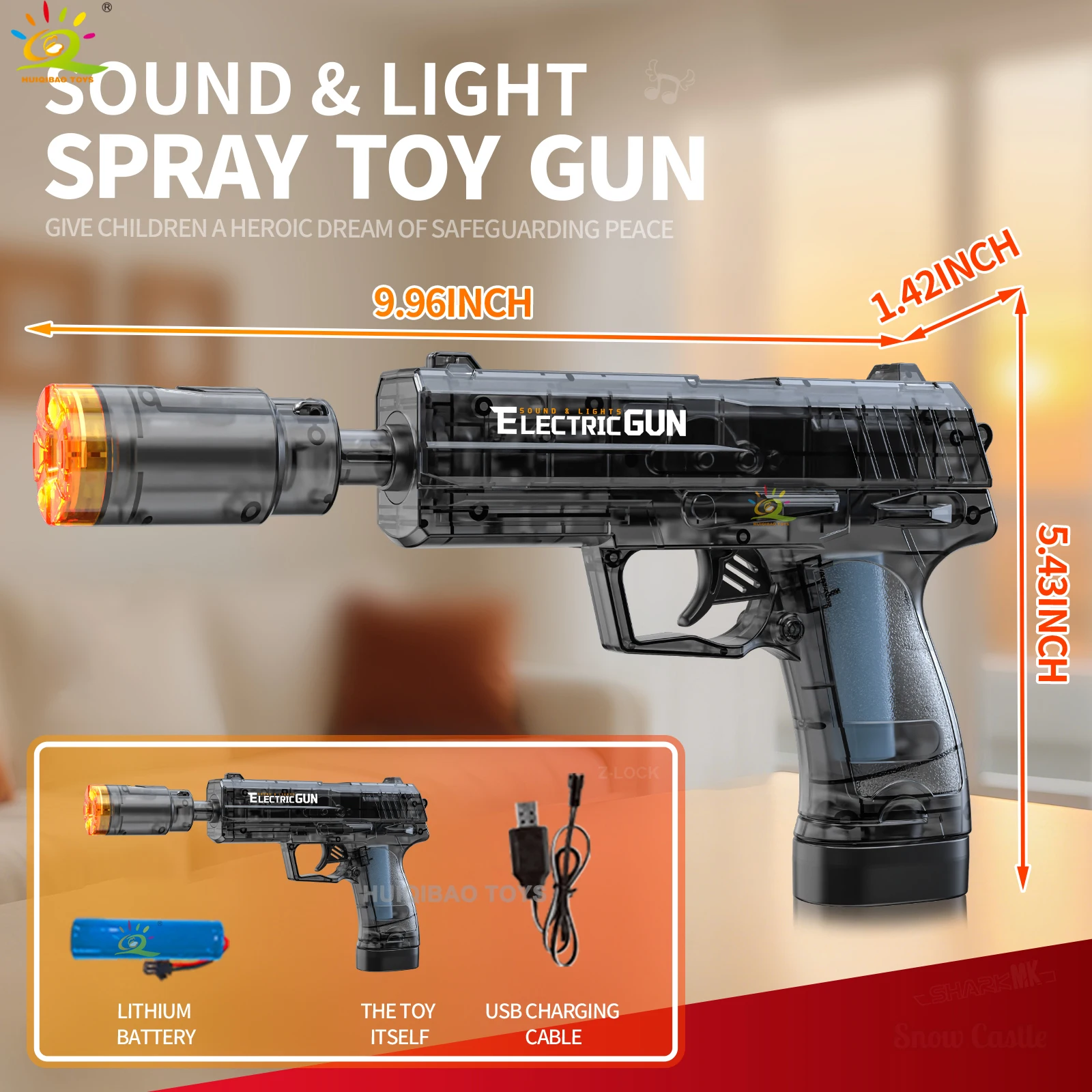 USP 電動スプレーライト＆サウンドトイガン 伸縮式バレルとクールなライトエフェクト付き パーティーバトルゲーム 男の子向けおもちゃギフト