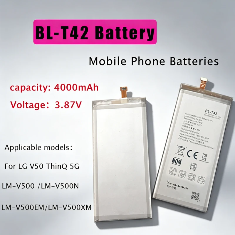 

BL-T42 Battery 3.87V 4000mAh Replacement Li-ion Batteries for LG V50 ThinQ 5G LM-V500 V500N V500EM V510N G8X ThiQ Mobile Phone