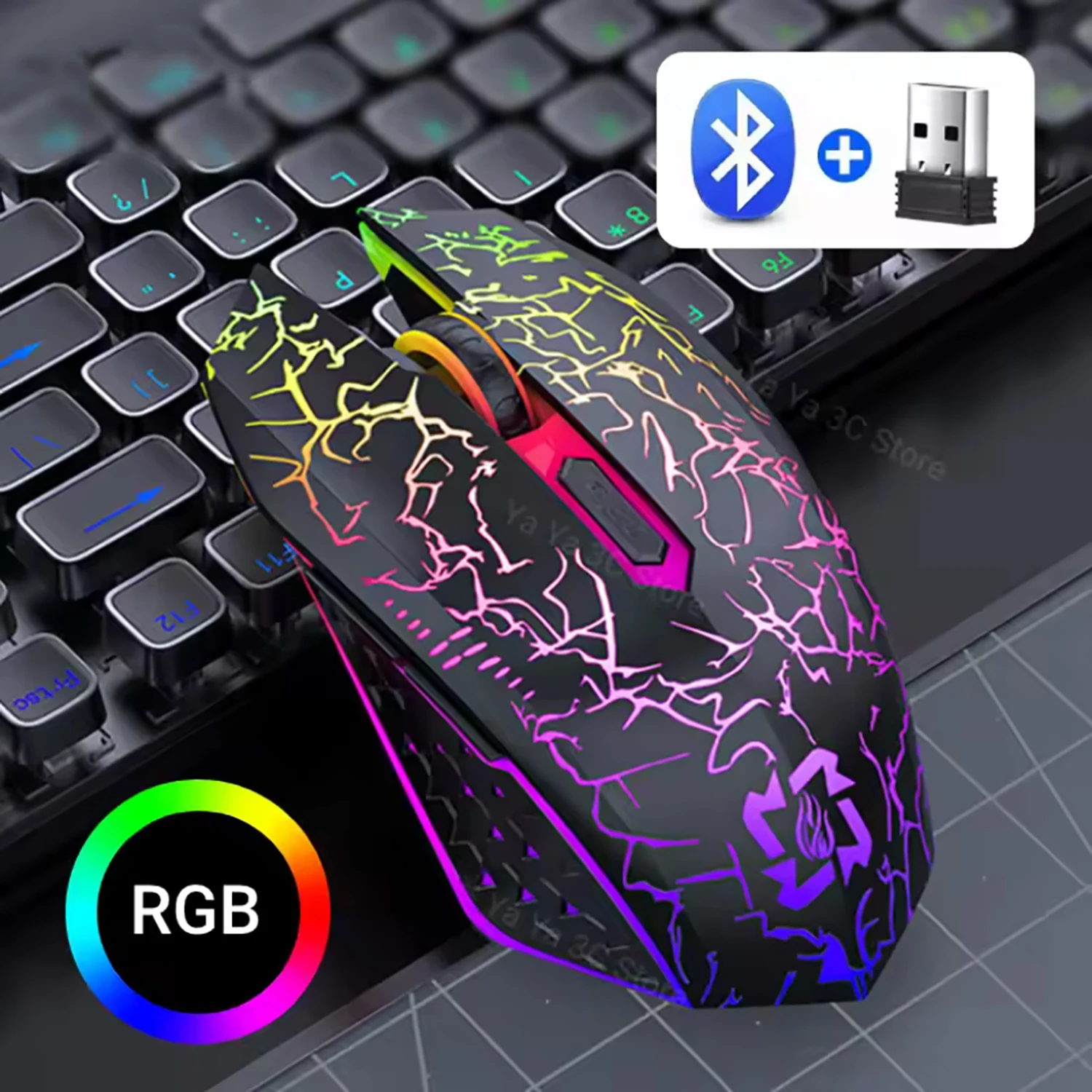 بلوتوث 2.4G ماوس لاسلكي ثنائي الوضع قابل لإعادة الشحن ماوس RGB الخلفية E-Sports ماوس ميكانيكي الفئران للكمبيوتر المحمول ماك بوك