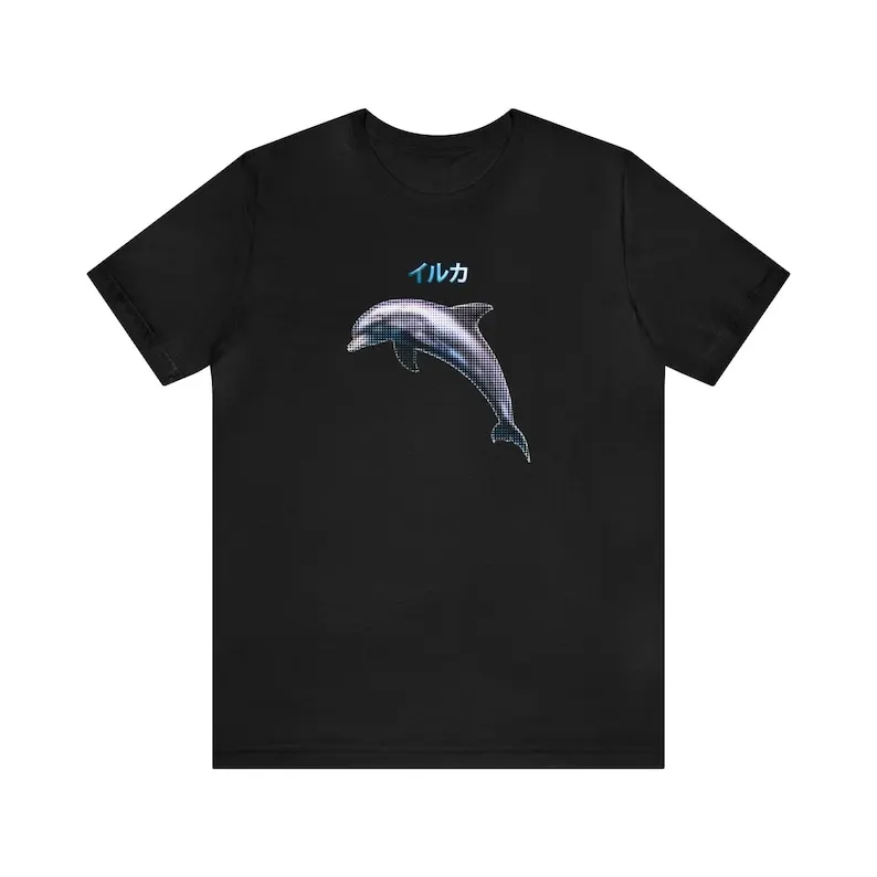 Dolphin Graphic T-Shirt, Aquatic Tee, Sealife, Ikura Japanese Tee, Animal Graphic Shirt, Dolphin Tee, Y2k, Halftone Art