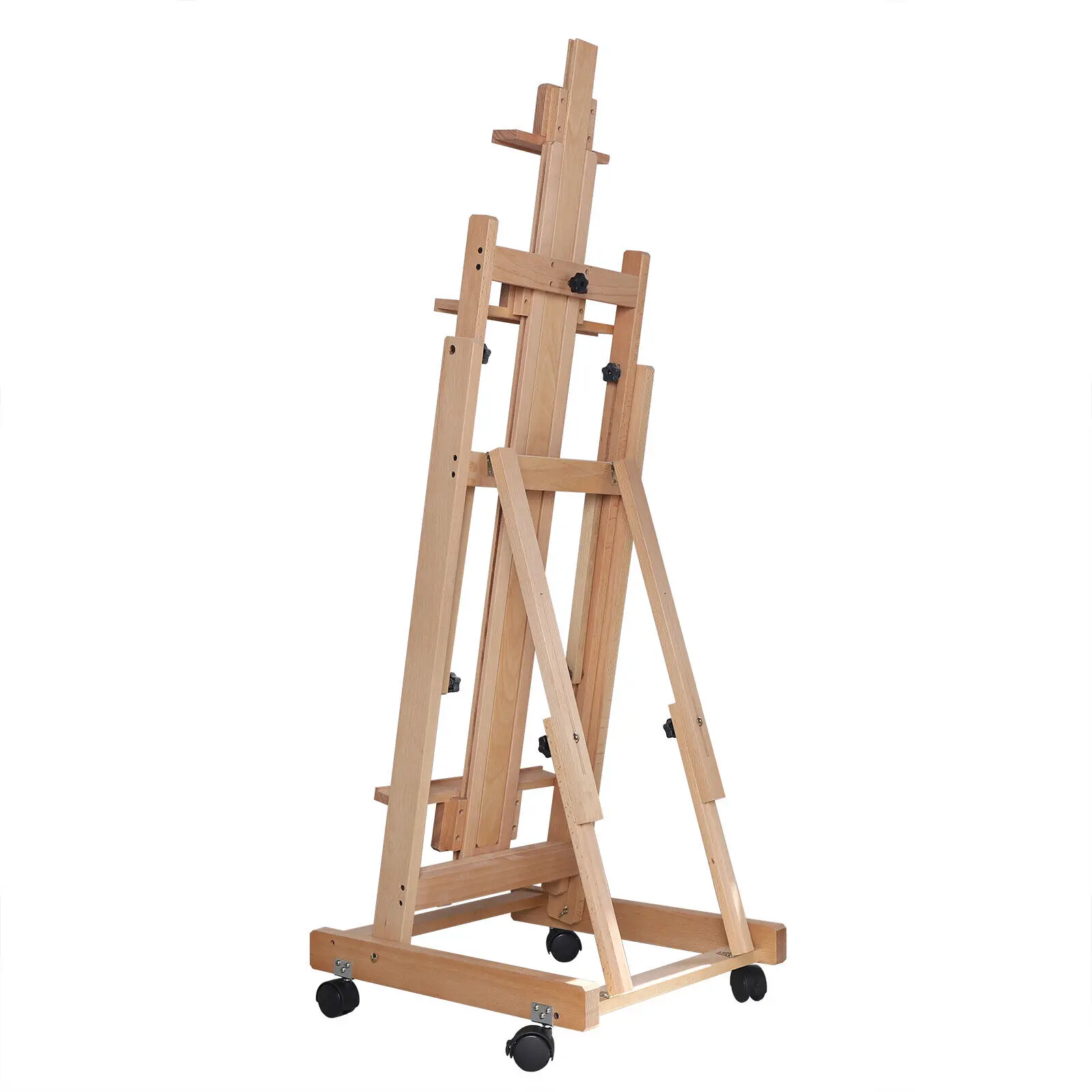 Wooden H-Frame Easel, Adjustable 56" to 91" Height, Movable Artist Stand for Studio Painting and Display