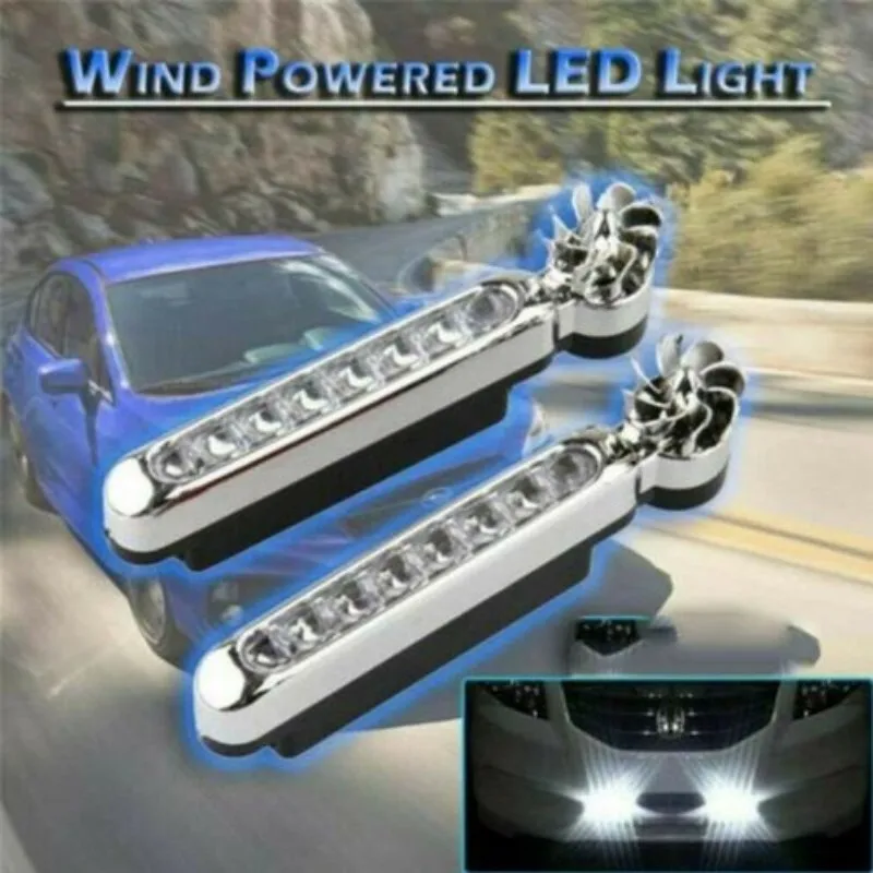 Wind Powered Car DayTime Running Lights 8LED Rotation Fan Daylight No Need External Power Supply Auto Decorative Lamp DRL Led