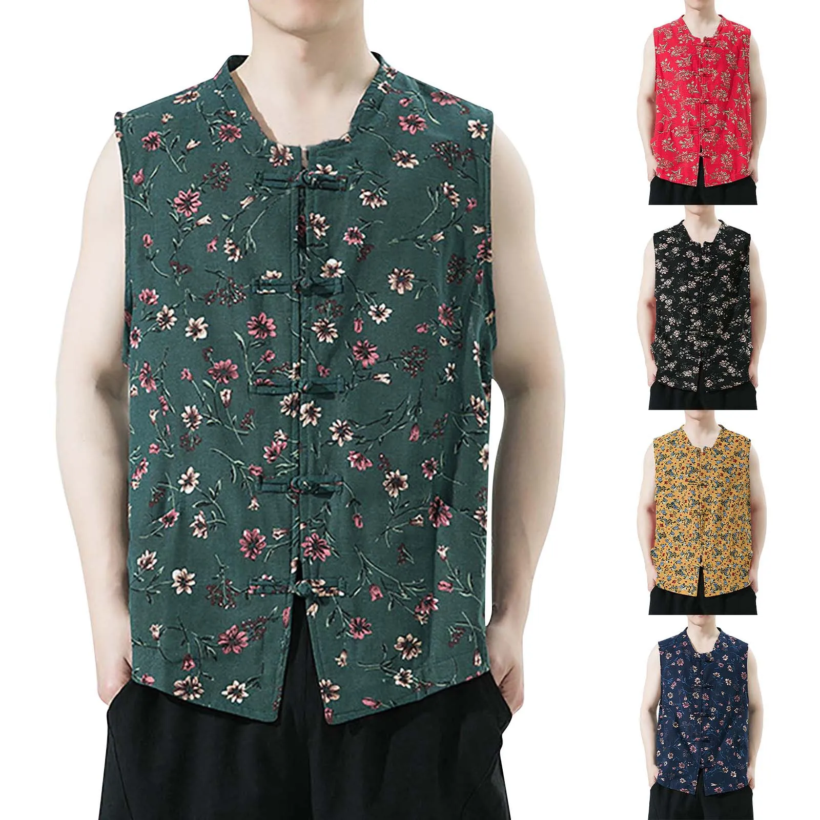 

Мужская компрессионная футболка Мужская модная весенне-летняя повседневная футболка без рукавов с лацканами и принтом Свободная футболка с цветочным принтом и пуговицами Тан Pack