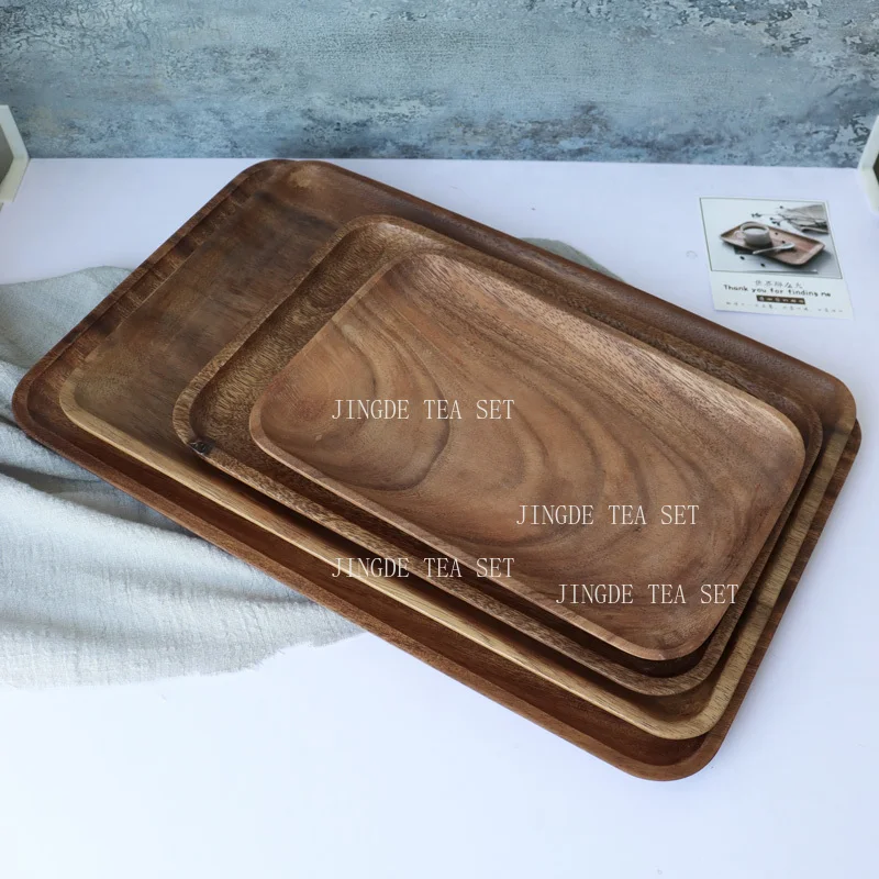 

Solid Wood Large Tray Acacia Wood Original Color Tea Tray Rectangular Coffee Tray Saucer Tea Set Accessories Snack Plate