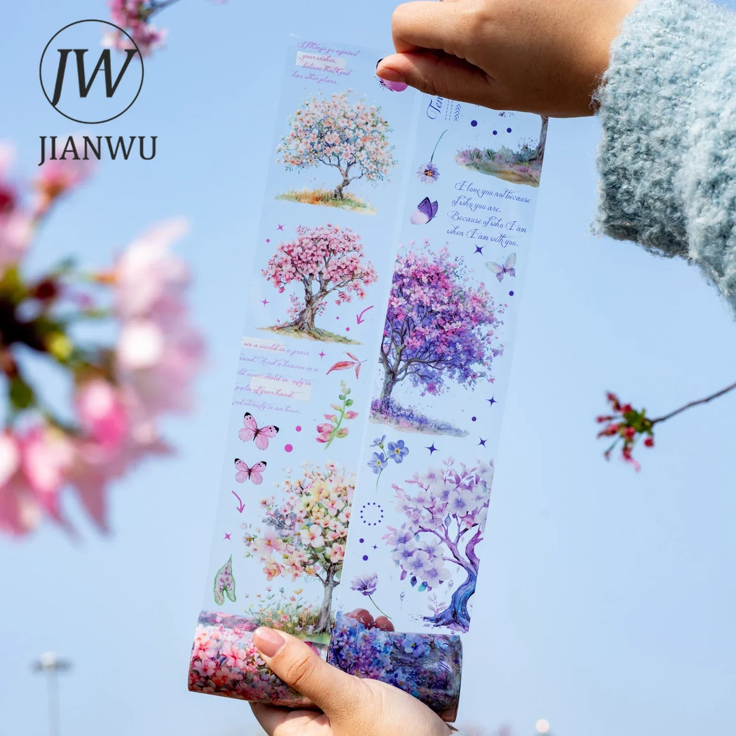 JIANWU 60mm*200cm Forest of Blossom Series Vintage Tree Flower Landscape Material Collage PET Tape Creative Journal Stationery