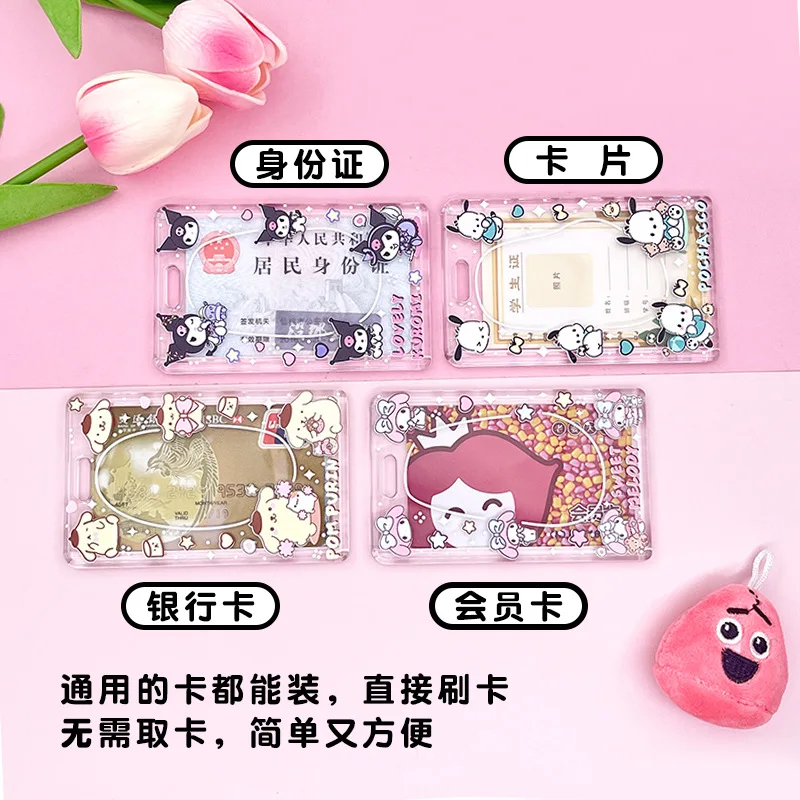 Kawaii Kuromi My Melody Cinnamoroll Cartoon Acrylic Card Holder Anime Sanrio Girl Heart Cute Student Campus Card Protective Case