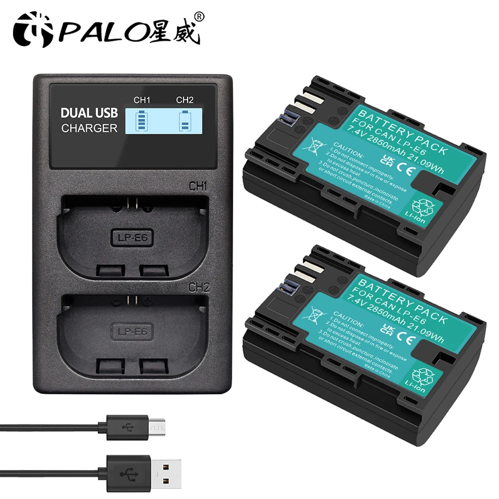 LP E6 LP-E6N LP-E6 Camera Battery + Camera LCD Dual Charger For Canon EOS 5DS R 5D Mark II 5D Mark III 6D 7D 80D 90D EOS 5DS R
