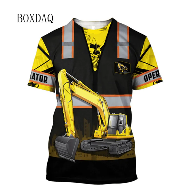 Short Sleeve Excavator Worker Clothes T-shirts For Men\'s 3D Print Digger Operator Fashion Tops 6XL Plus Size Casual Male Tees