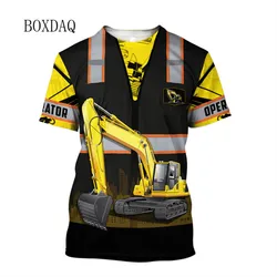 Short Sleeve Excavator Worker Clothes T-shirts For Men's 3D Print Digger Operator Fashion Tops 6XL Plus Size Casual Male Tees