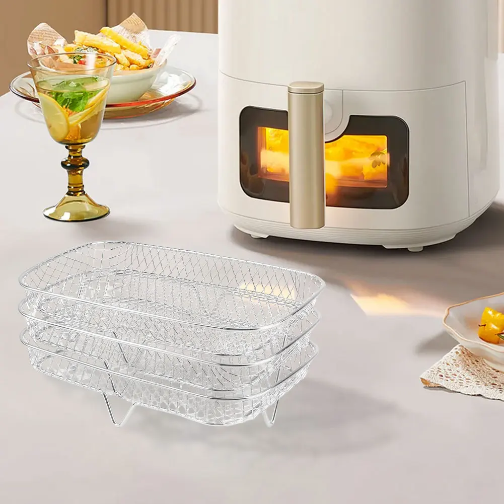Air Fryer Rack Air Fryer Oven Grill Steamer 3 Layers Dehydrator Stand Stackable Mesh Grill Basket Air Fryer Accessories