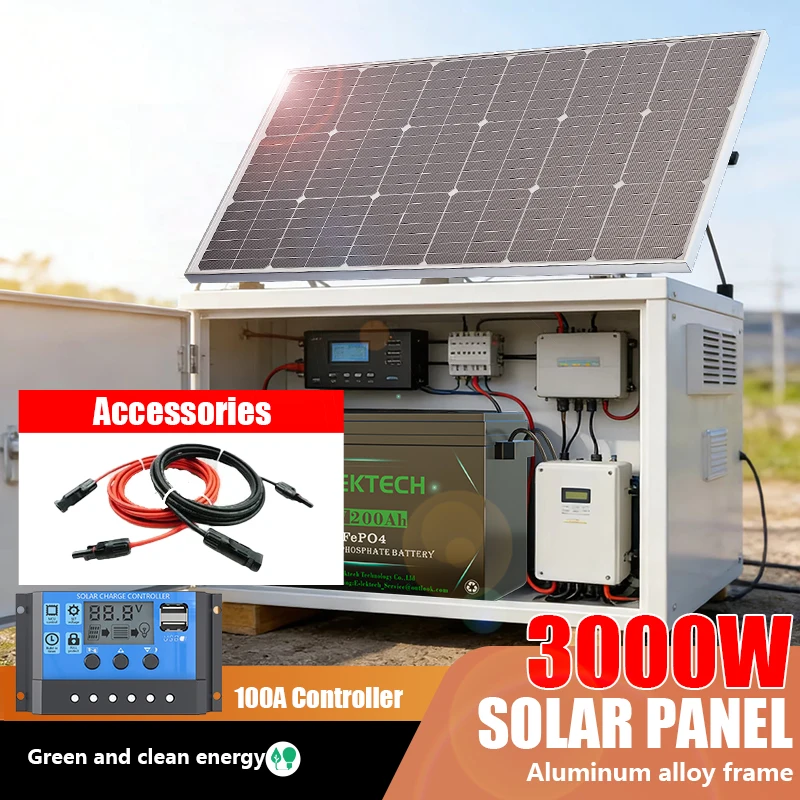 3000W Solar Panel 18V/12V Tempered Glass Aluminum Frame - High Power Rigid Portable Charger for Home RV Outdoor Camping Off-Grid