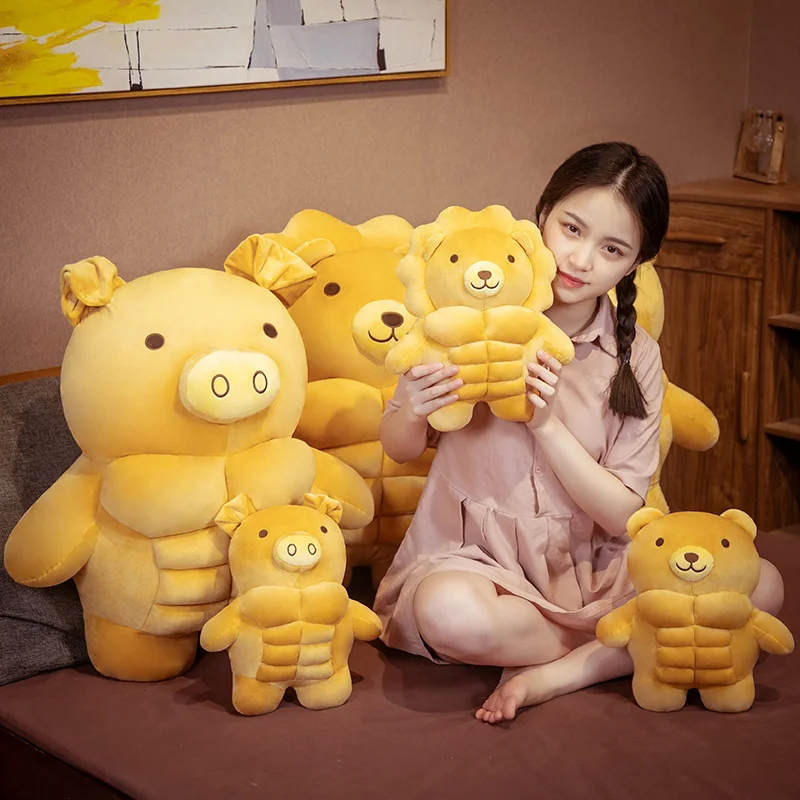 

30-70cm Muscle Bear & Muscle Pig & Muscle Lion Plush Toys Strong Muscle Animal Stuffed Doll Home Decor Sofa Bear Pillows Gifts