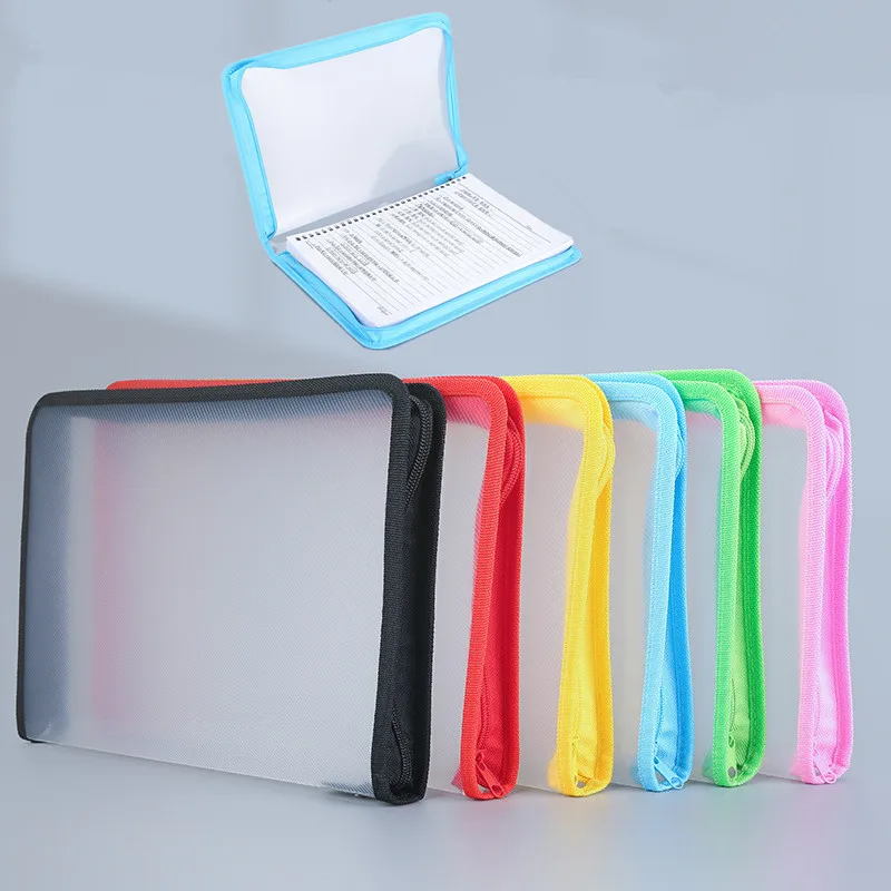 Transparent A4 Document Bag Stationery Storage Folder File Mesh Zipper Pouch Zip File Folders School Office Supplies Stationary