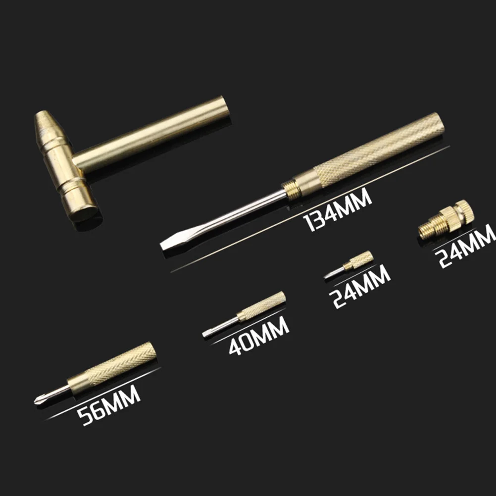 1Set Mini Copper Hammer 3-In-1 Screwdriver Anti-Slip Home Repair Tool Multifunctional Copper Handcraft Tools For Camping Hiking