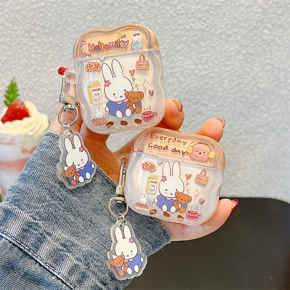 

Cute Bear Line Rabbit Earphone Case Cover for Apple Airpods 2 3 4 Pro 2 Pro 3 Cases Charm Cartoon Fundas Headphone Case Cover