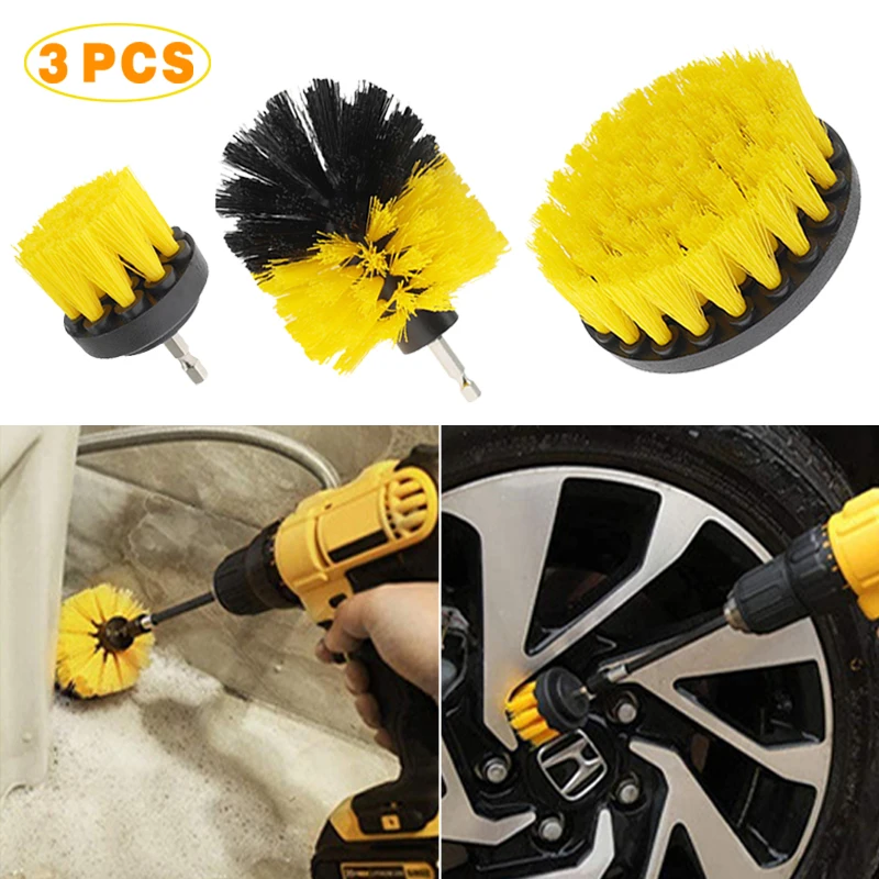 3Pcs Electric Drill-Brush Kit Power Scrubber Brush For Carpet Bathroom Surface Tub Furniture Shower Tile Tires Cleaning Tool