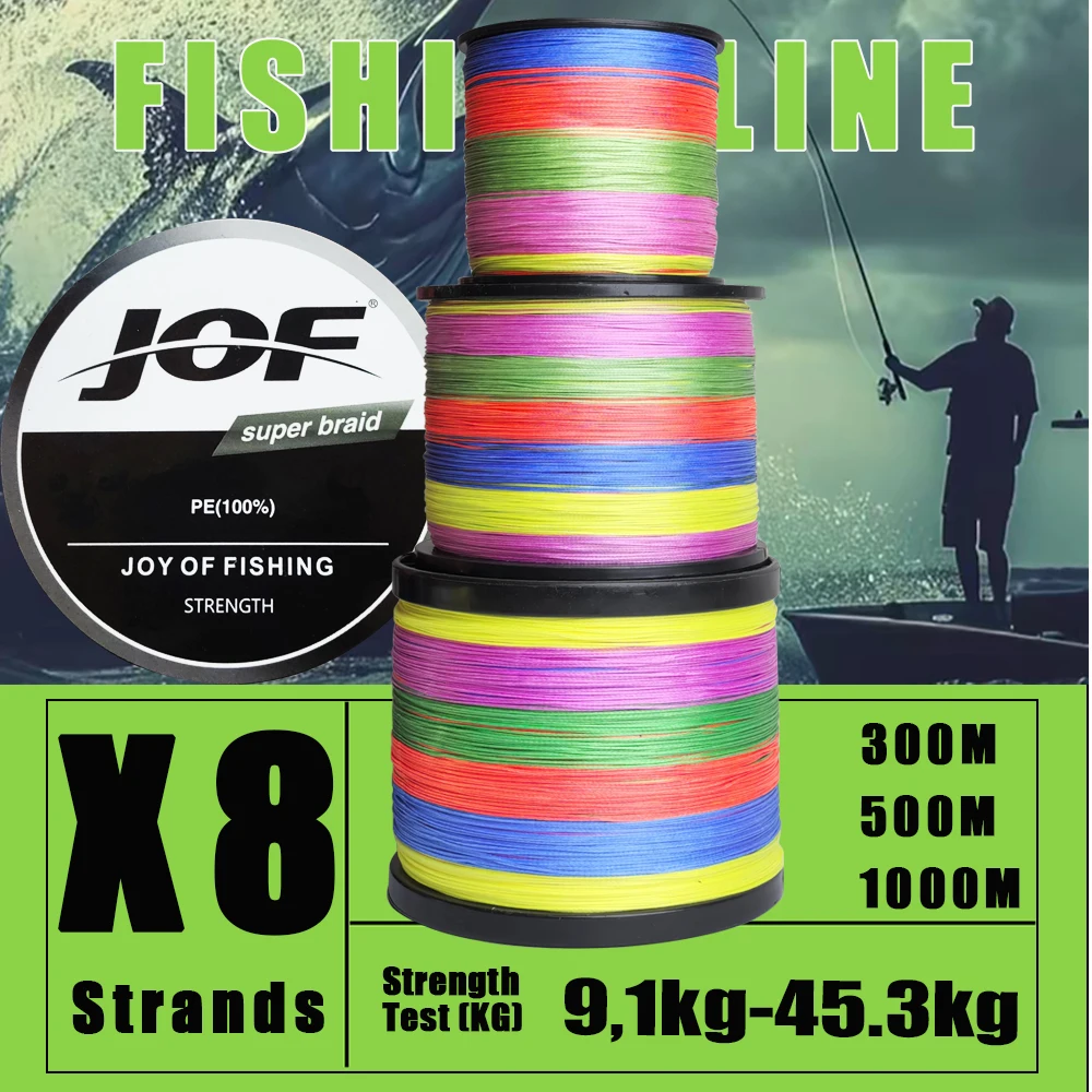JOF 300M 500M 1000M PE Geflochtene Angelschnur Superstark Japan Multifilament Meeres-Angelschnur 20LB-100LB Karpfenleine Forellenleine
