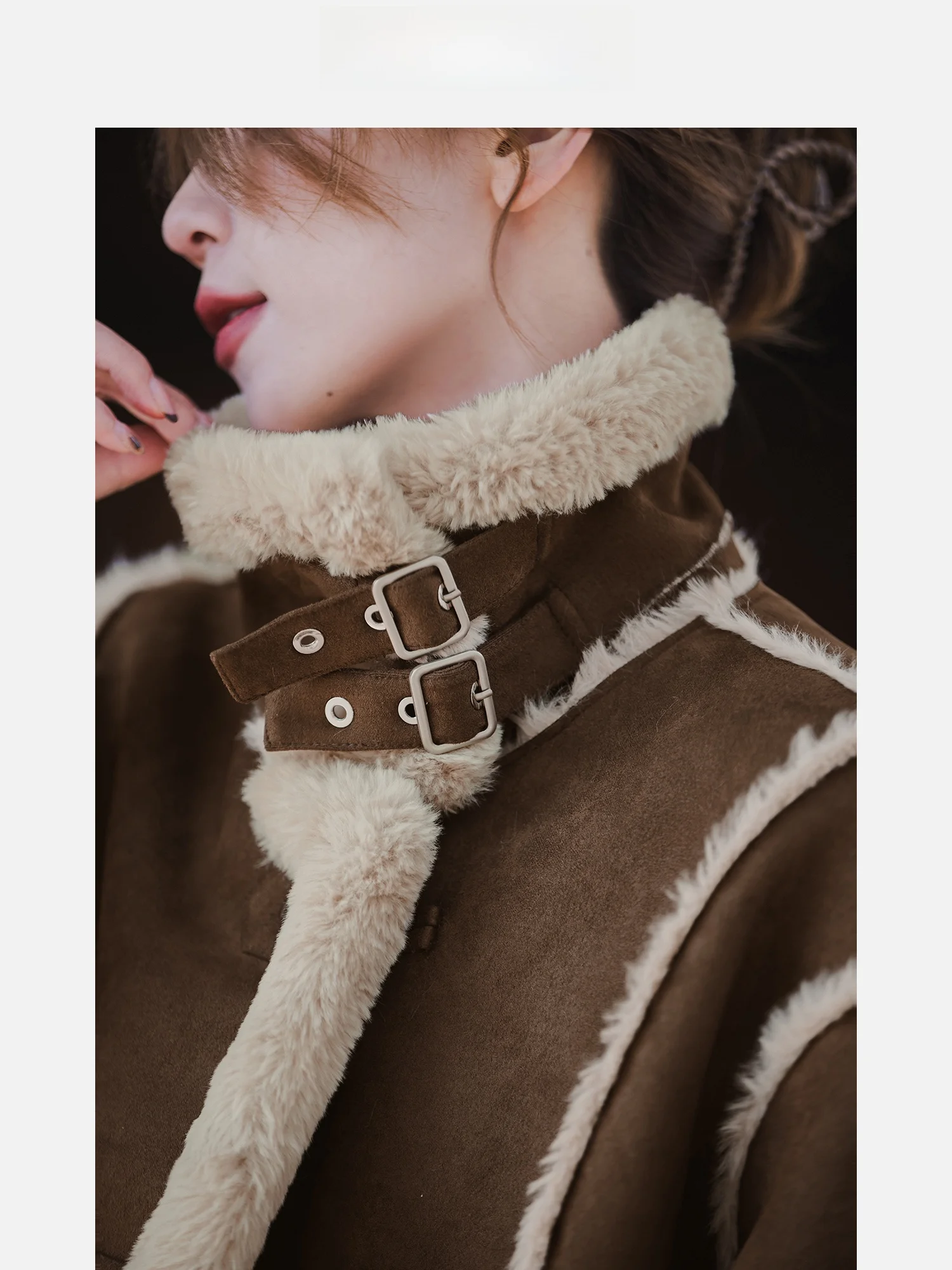 Pastoral Sle ort Coat Women's Autumn Winter New Faion Color Blo Faux Leather Fur Inteated Jaet American Sle Pol...