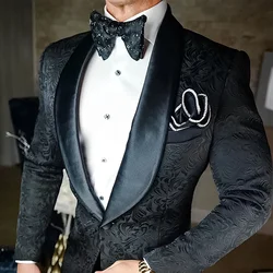 Black Jacquard Men's Suit 2 Piece Set High Quality Formal Wedding Groom Tuxedo Slim Fit Design XS-5XL Party Dress