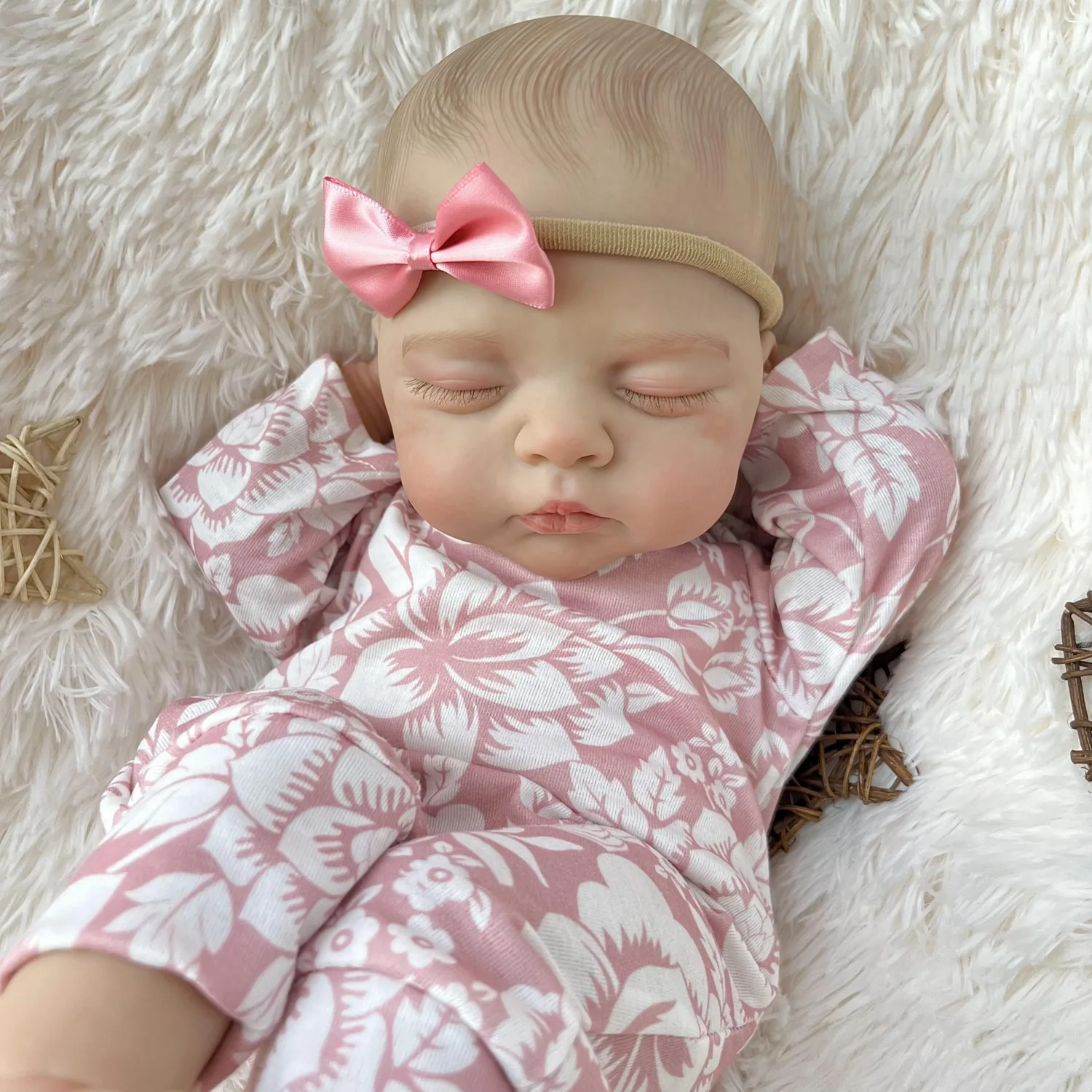 

BZDOLL Handcrafted Asleep Reborn Baby Doll 19inch 48cm 3D Realistic Skin Cloth Body Perfect Birthday Gift for Girls