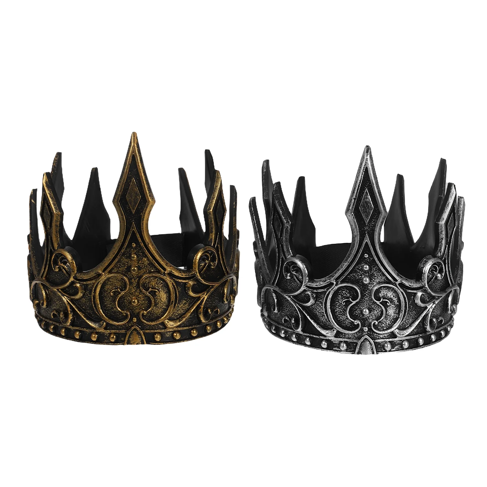 

2pcs Crown Decoration Headband Men King Costume Accessories Medieval Tiaras Golden PU Lightweight Adjustable Size