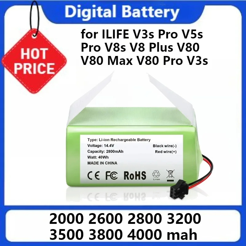 

18650 2000 мАч, 4000 мАч, 14,4 В, сменный аккумулятор для ILIFE V3s Pro V5s Pro V8s V8 Plus V80 V80 Max V80 Pro V3s Max Li-lion Battery
