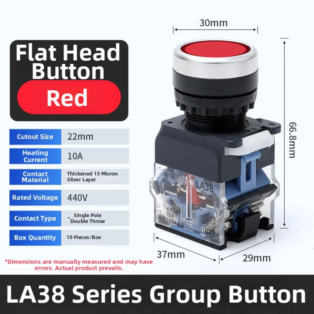 LA38-11T Push Button Switch Self-Resetting Button Switch Responsive, And Dust-Proof Flat Head Control Circuit Power