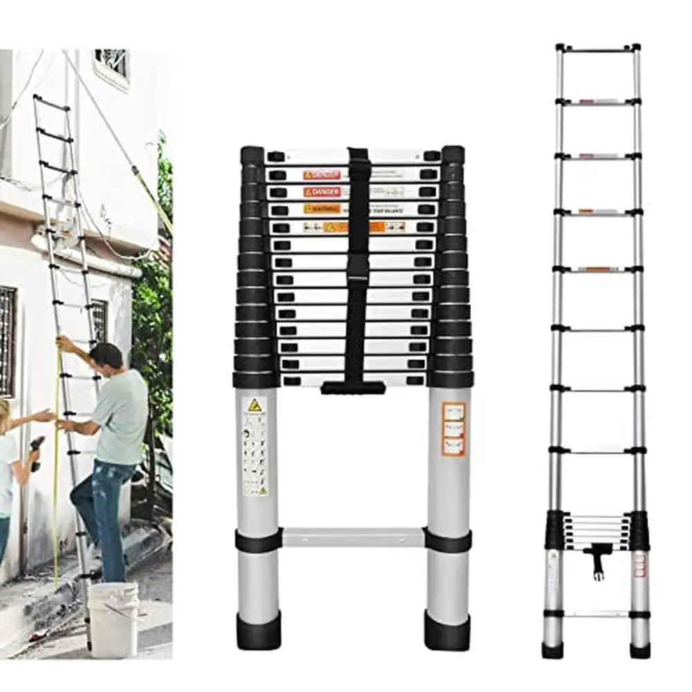 Aluminum Telescoping Extension Ladder 14FT Collapsible Attic RV Portable Loft Step Escape Telescope Roof Folding 330lbs 26.5lb