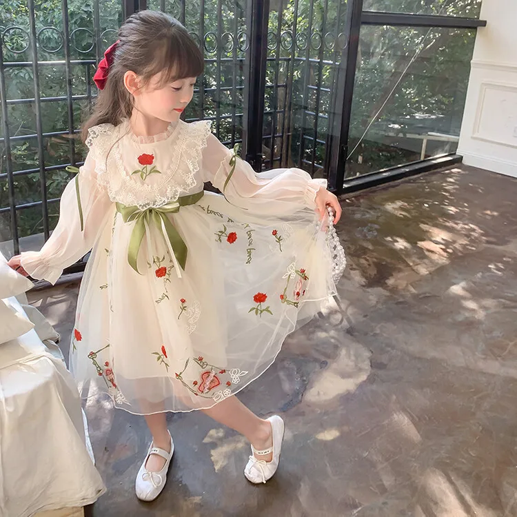 Girls Dress Spring and Autumn 2023 New Foreign Style Children Skirt Autumn Dress Little Girl Princess Skirt Girl Flower Dress