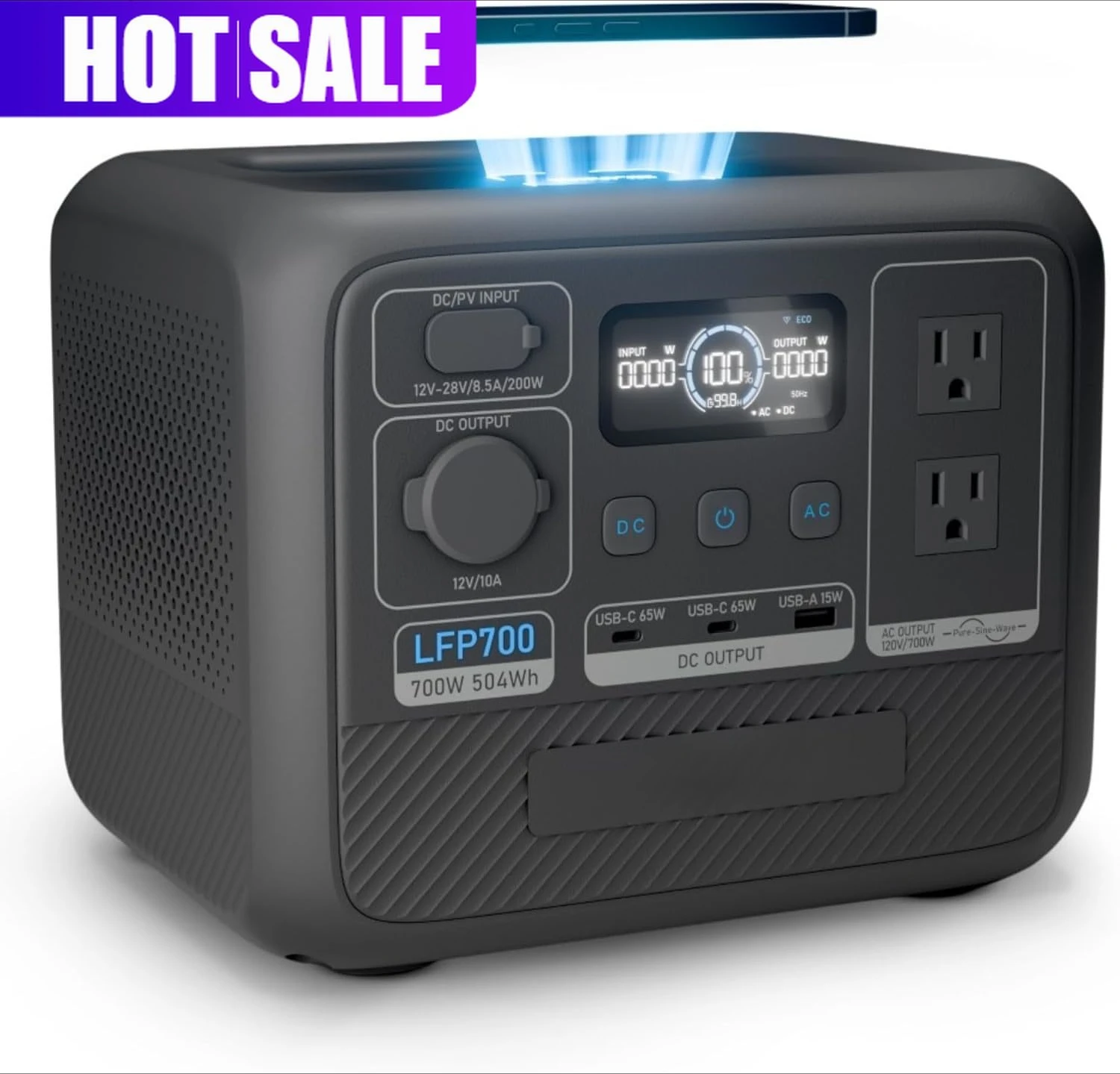 

504Wh LiFePO4 Battery, 700W AC Output (1200W Peak), Wireless Charging, 80% in 50 Min