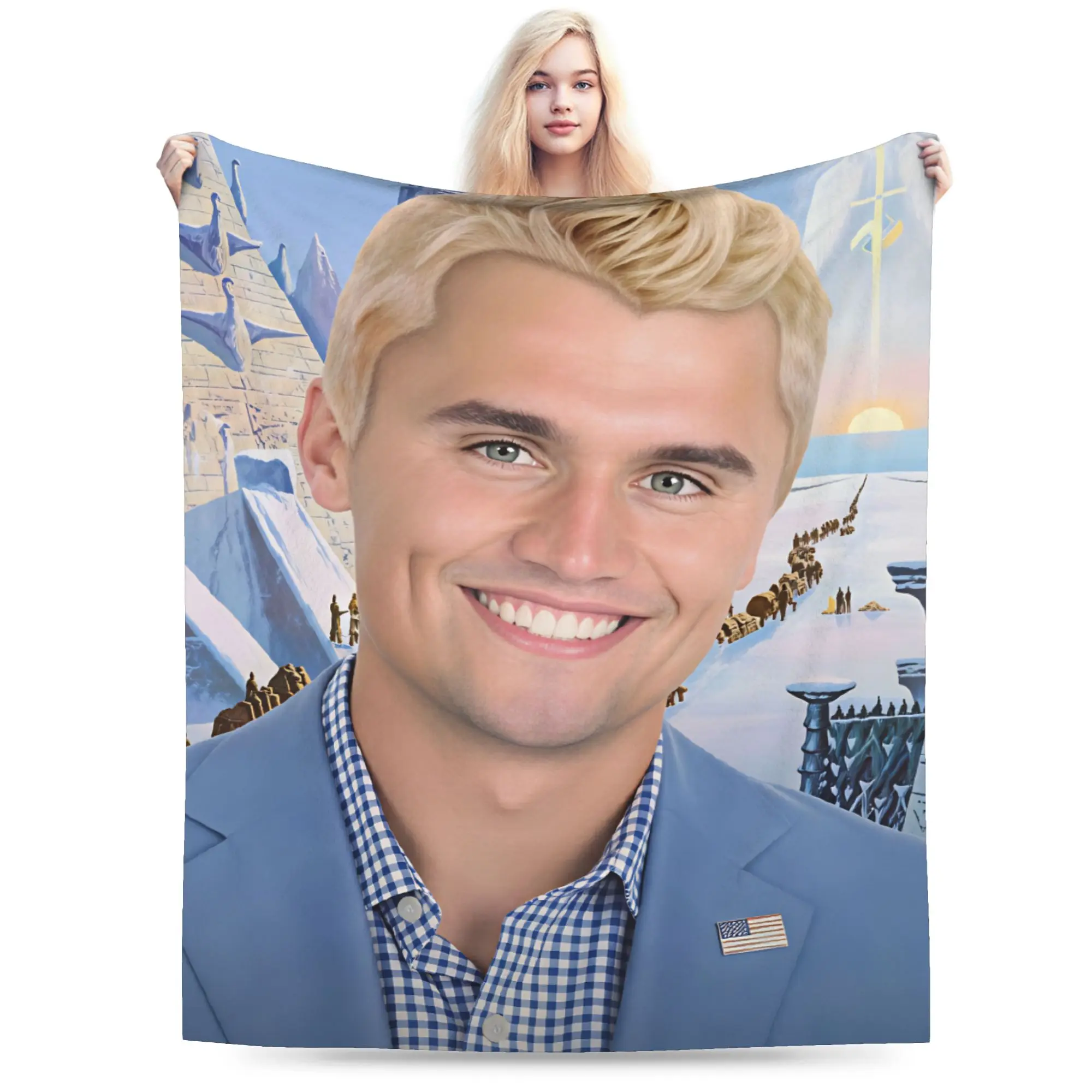 Charlie Kirk Meme Throw Blanket Soft Comfy Funny Blankets  For Outdoor Plane Travel Flannel Bedspread Bed Cover