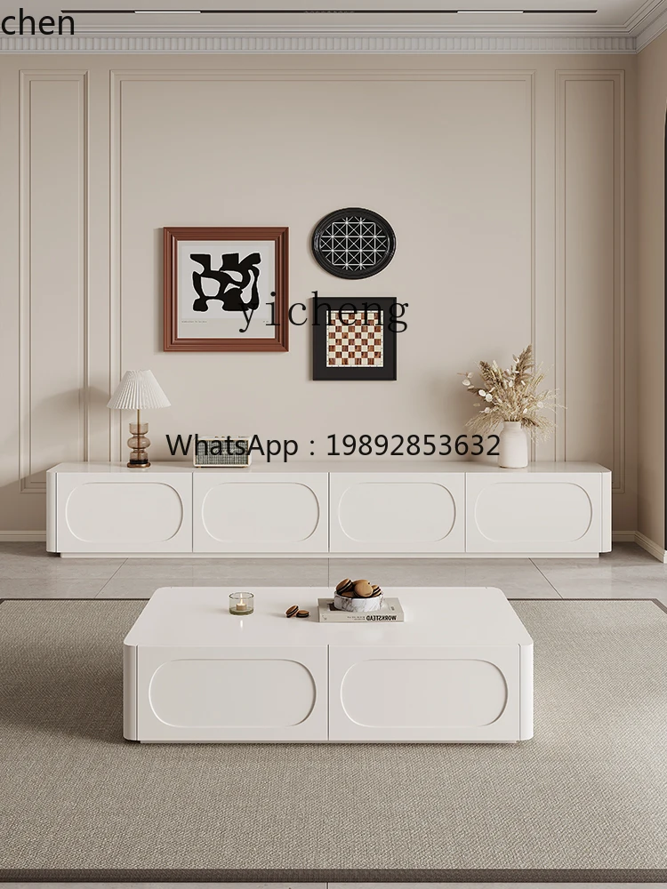 HXL cream wind solid wood  simple white paint living room floor coffee table TV cabinet combination