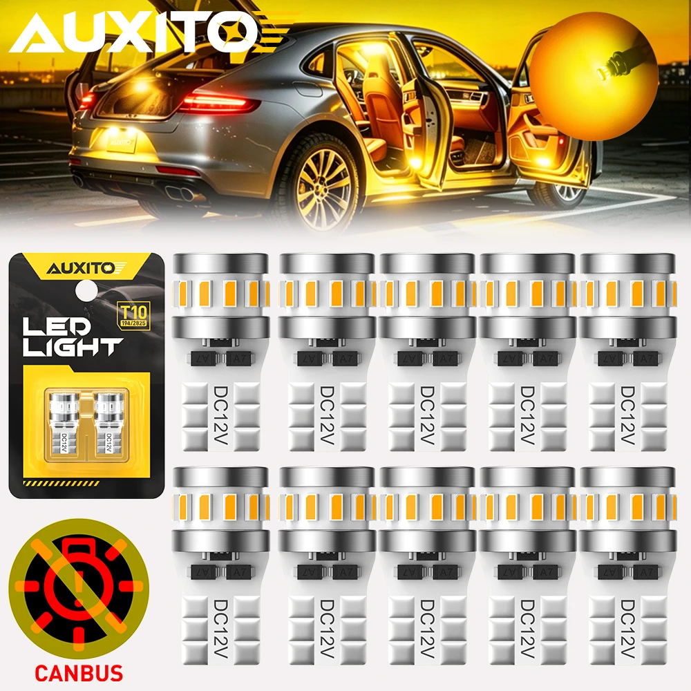10/2 AUXITO 18G Yellow W5W T10 LED Canbus Interior Lamp License Plate Parking Light For Ford VW BMW AUDI Toyota Kia Hyundai Opel