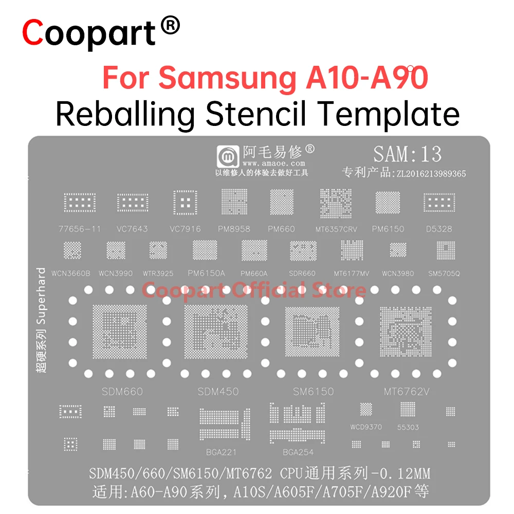 

Трафарет для реболлинга BGA IC для Samsung A10S A20 A30 A40 A50 A60 A70 A80 A90 A605F A705F A920F SDM660 SDM450 SM6150 MT6762V CPU