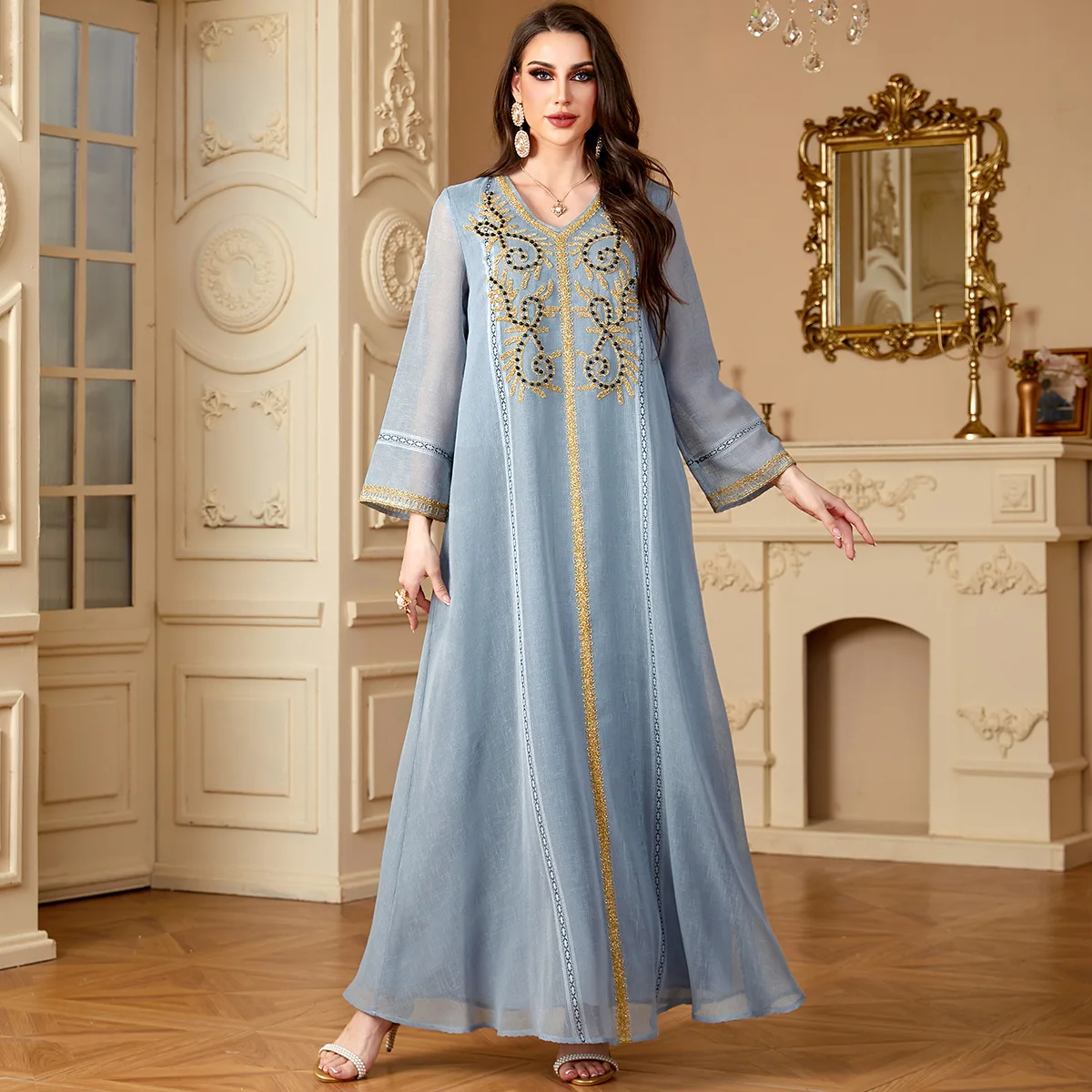 

Eid Djellaba Abaya Women Maxi Dress Embroidery Abaya Muslim Modest Dresses Jalabiya Ramadan Dubai Kaftan Musulman Femme Vestidos