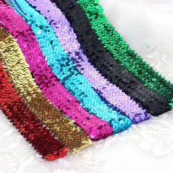 Sequin Trim Lace Ribbon 3 Cm 3 Rows Elasticity Elastic Dance Clothing Curtain for Craft Paillettes Sewing Decor DIY Accessory 1M