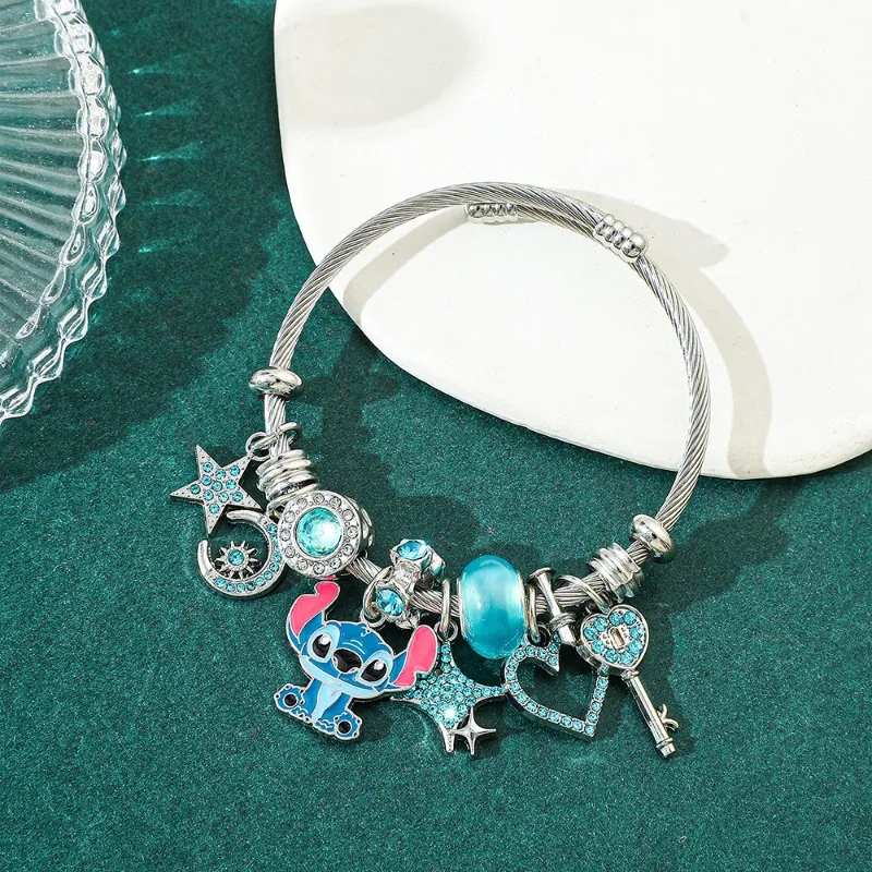 Disney Stitch Pandora Bracelet Fashion Personality Adjustable Opening Ladies Bracelet Jewelry Girlfriend Valentine Day Gifts